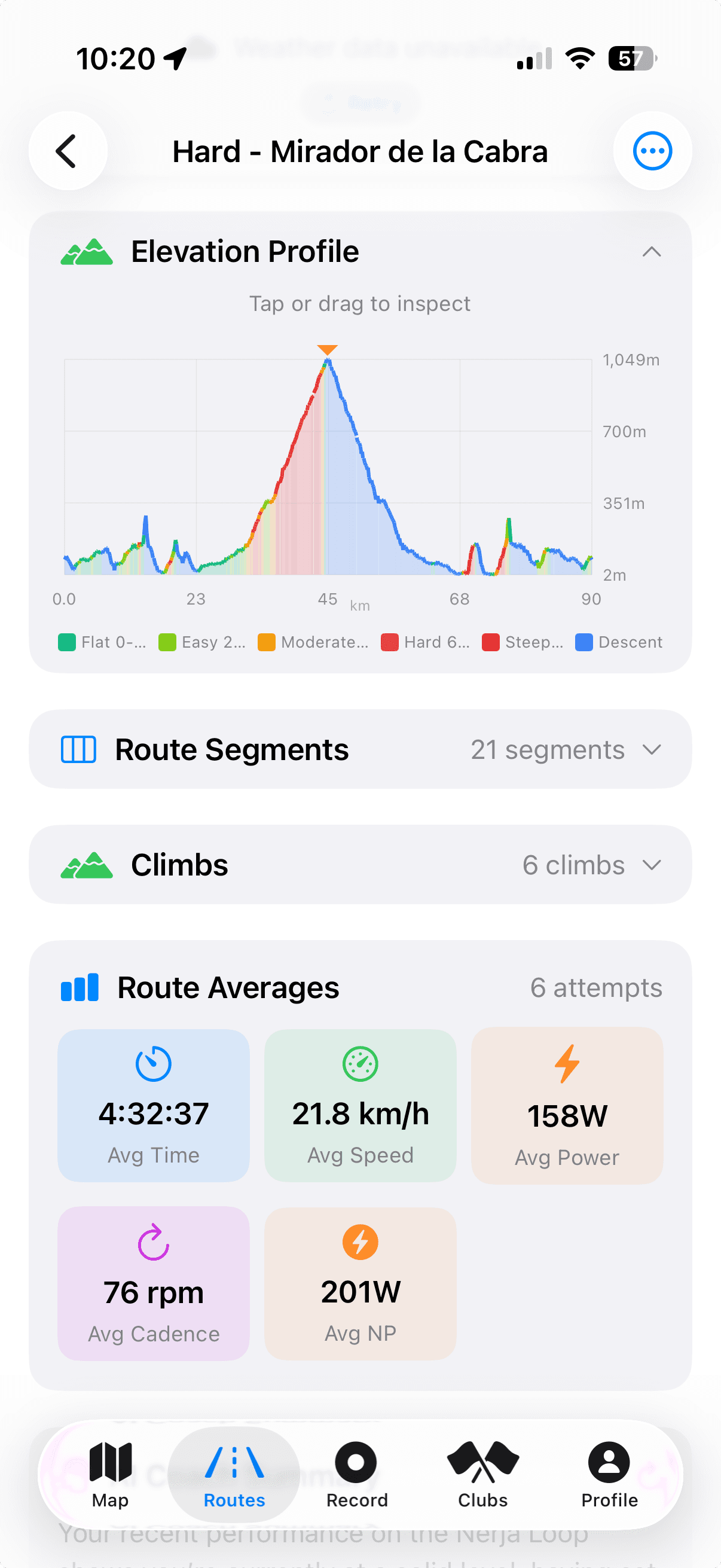 Atlas cycling app on iPhone showing a ride recording and territory claim